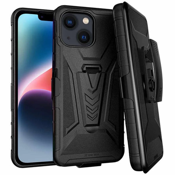 Apple iPhone 14 Dual-Layer Holster Case with Kickstand