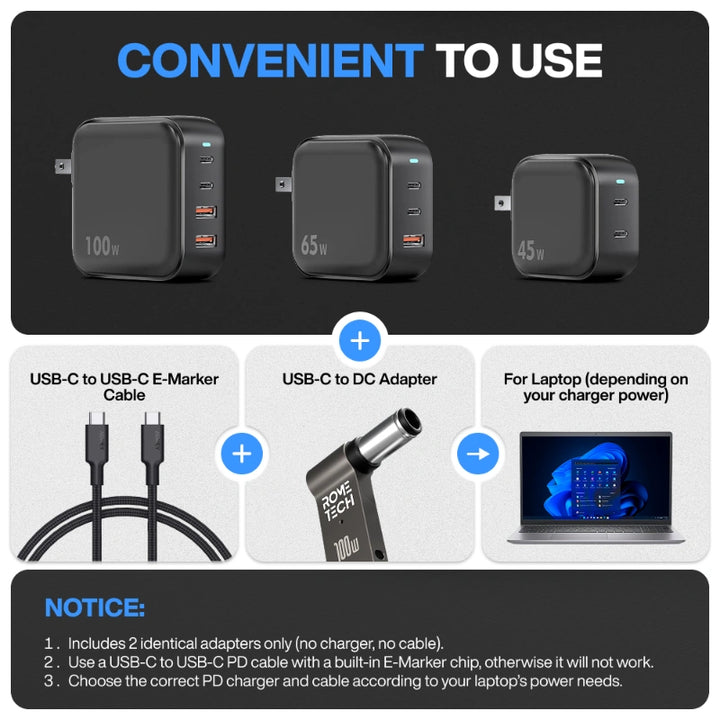 Female USB Type-C to Male 7.4 x 5.0 mm Charging Adapter for HP Laptop ...