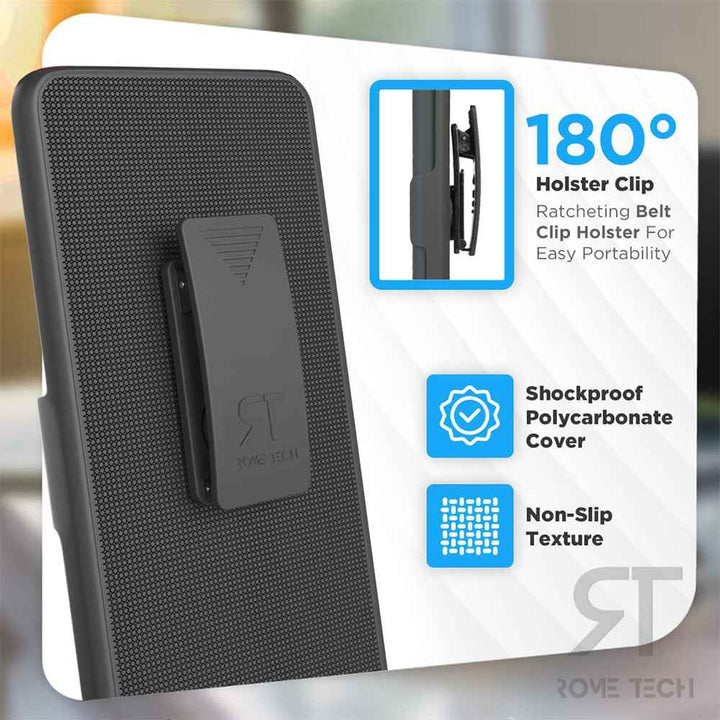Rugged Holster Case With Belt Clip & Tempered Glass For T-Mobile Revvl 6 / 6 Pro 5G